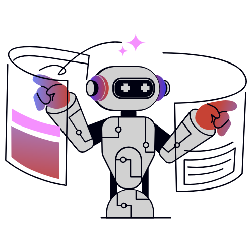 um robo interagindo com diversas telas